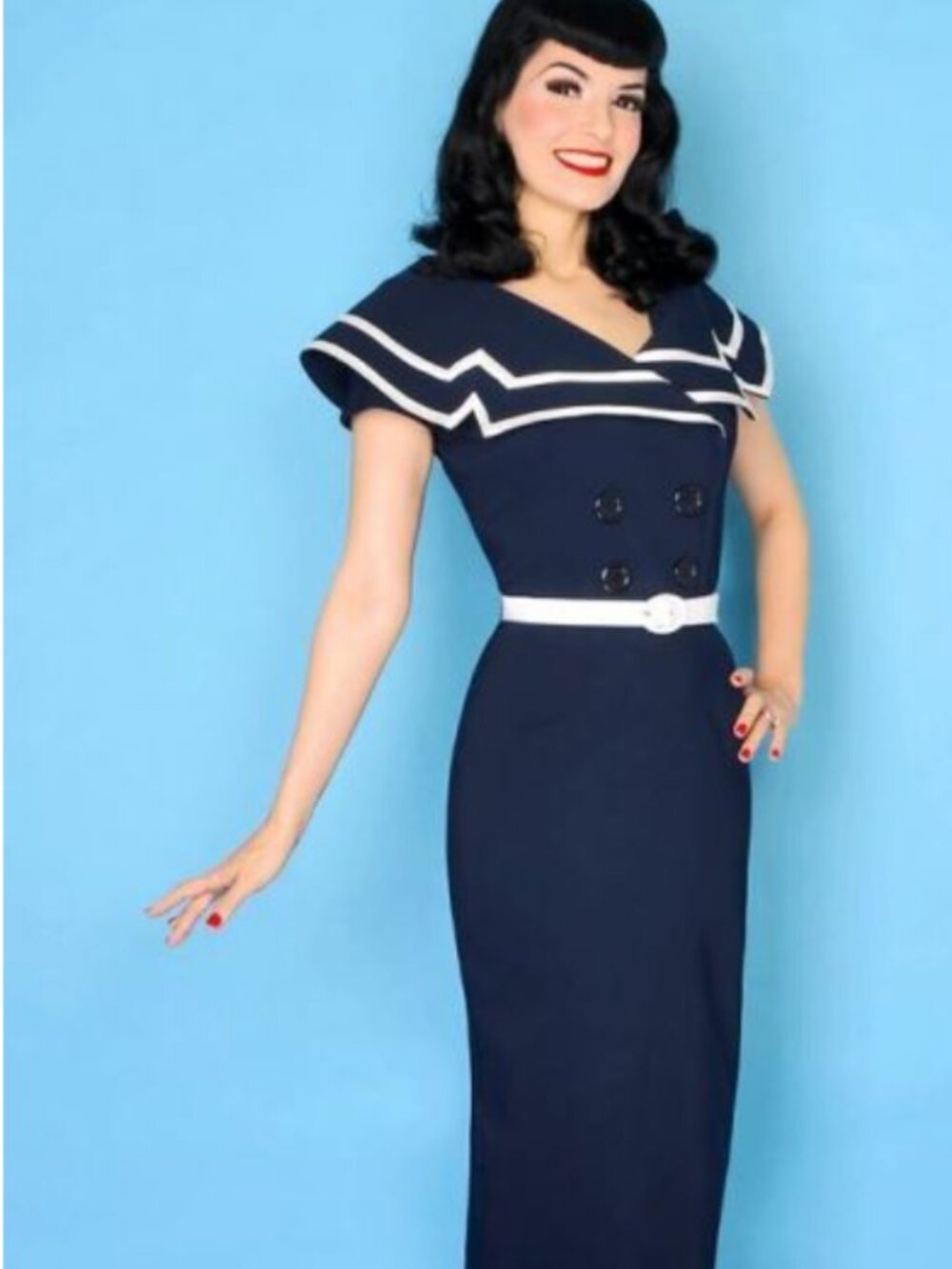 Tatyana Blue and White Pinup Sailor Dress Sz XXL